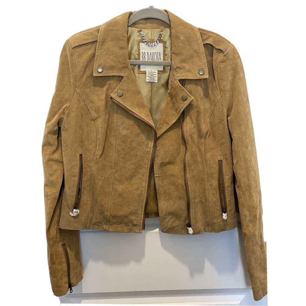 BB Dakota 100% Leather Motorcycle Jacket Large L Mustard Yellow Camel NWOT